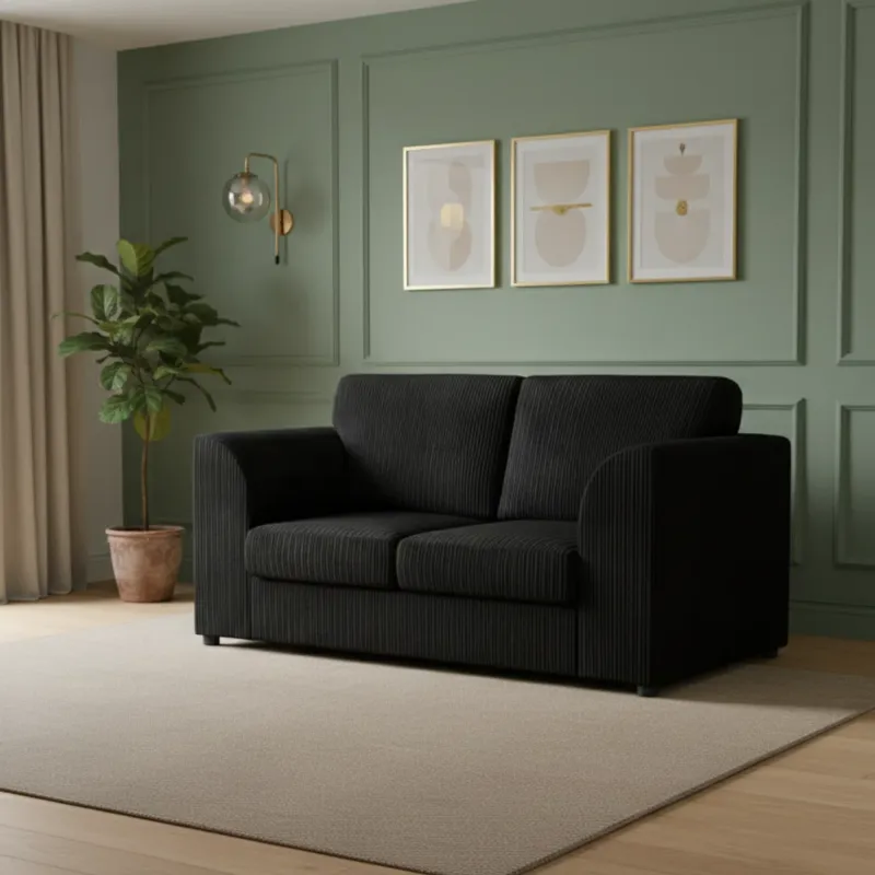 2 Seater Corduroy Sofa High back (Black)