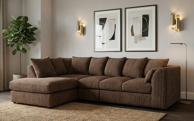 Scatter Back Cushions | Deep Foam Seats for Living Room (Brwon, Left Hand Corner)