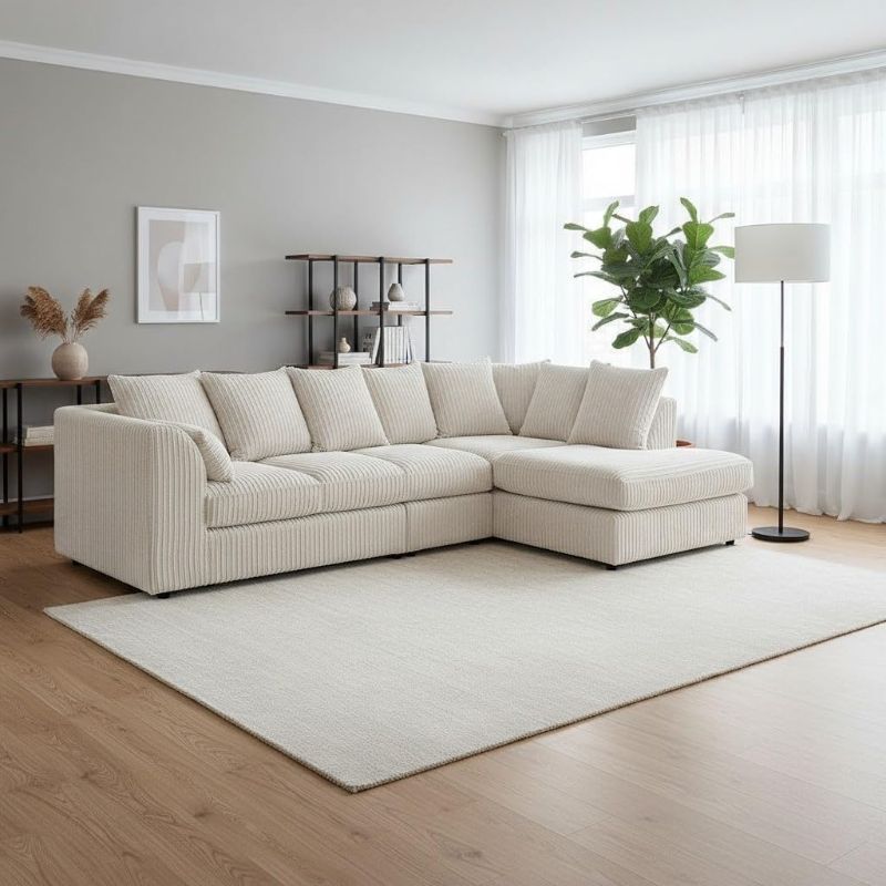 Right Hand Chaise Lounge | Scatter Back Cushions | Deep Foam Seats for Living Room (Cream, Right Hand Corner)