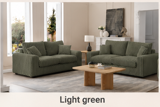 Dylan Luxury Thick Cord 3+2 Seater Sofa Suite – light green