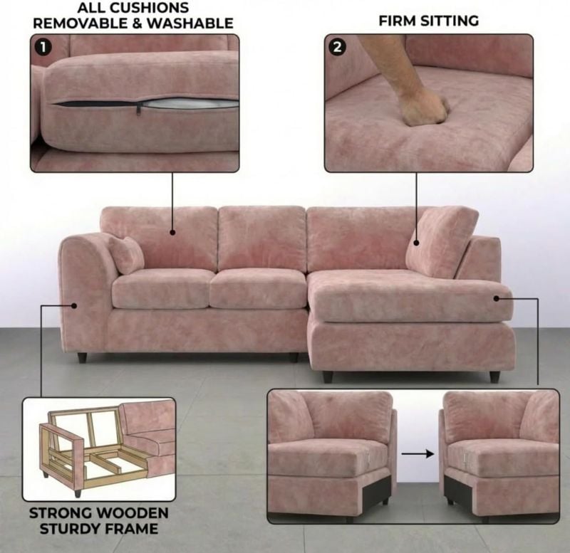 Dylan Right Hand Facing Couch for Living Room (Pink)