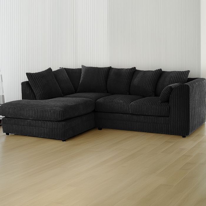 Jumbo Cord Corner Sofa - Black (Left Hand)