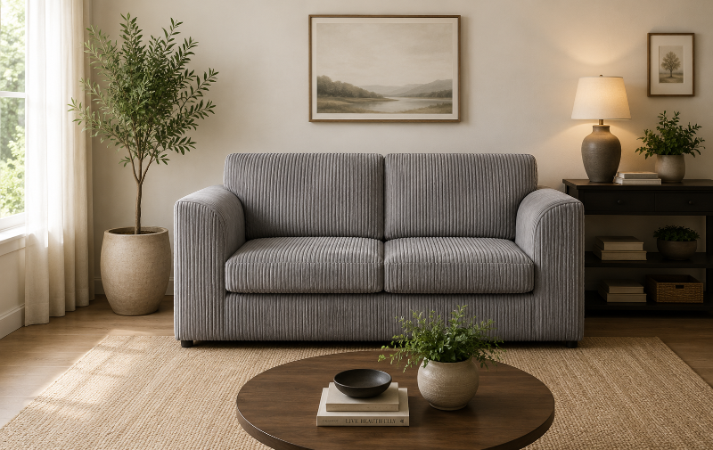 Jumbo Cord (High Back) 3 Seater Sofa Grey