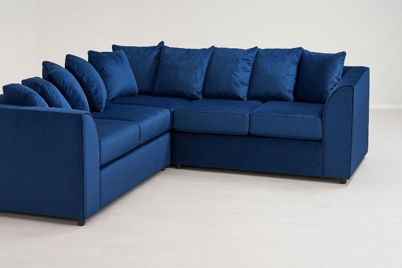 Dual Arm Corner Settees - 5 Seater Plush Velvet Sofa - Modular Seated Couch Plus Matching Footstool
