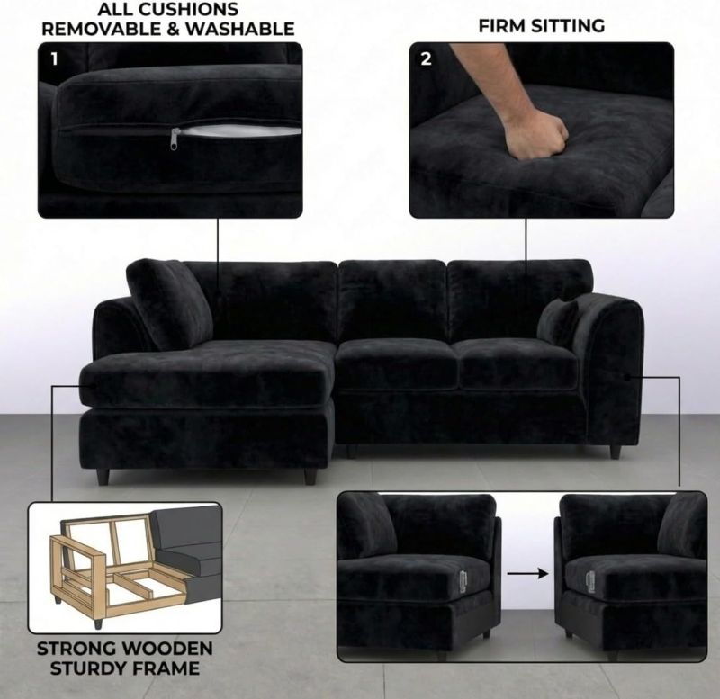 Dylan Left Hand Facing Couch for Living Room (Black)