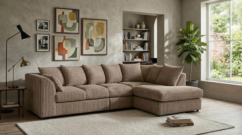 Upholstered L Shaped Scatter Back Seated Couch for Living Room (Mink, 5 Seater, RHC)