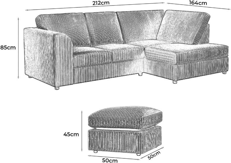 Grey & Black Jumbo Cord 4 Seater Corner Sofa – High Back L Shape | Right Hand UK