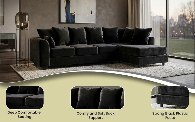 Upholstered 5 Settee Scatter Back Suites for Living Room (Black, RH 5 Seater)