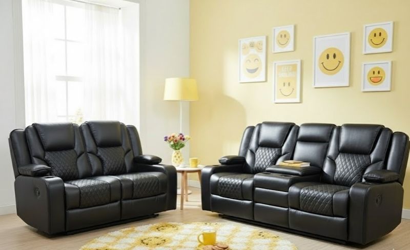 Oakland Black Leather Electric Recliner Sofa Set – 3 & 2 Seater