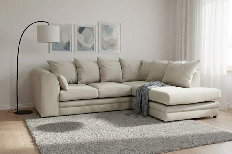 Cream Plush Velvet Corner Sofa Set – Modern L Shape Sofa | Left & Right Hand UK