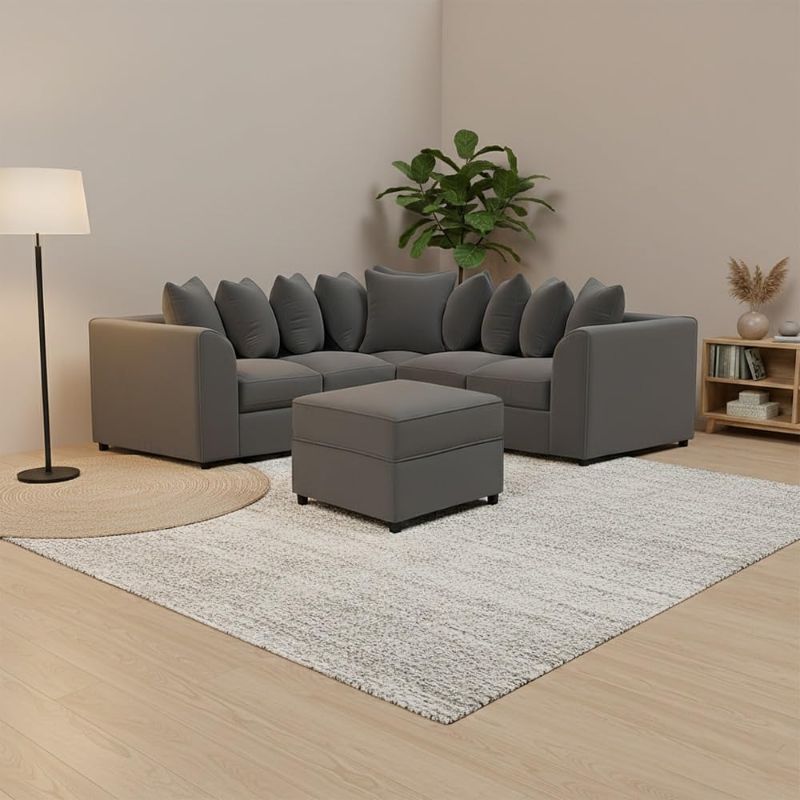 Dual Arm 2C2 Corner Sofa – Grey | Casper 5 Seater Sectional | 3-Piece Modular Couch with Optional Footstool | Scatter Back Living Room Sofa