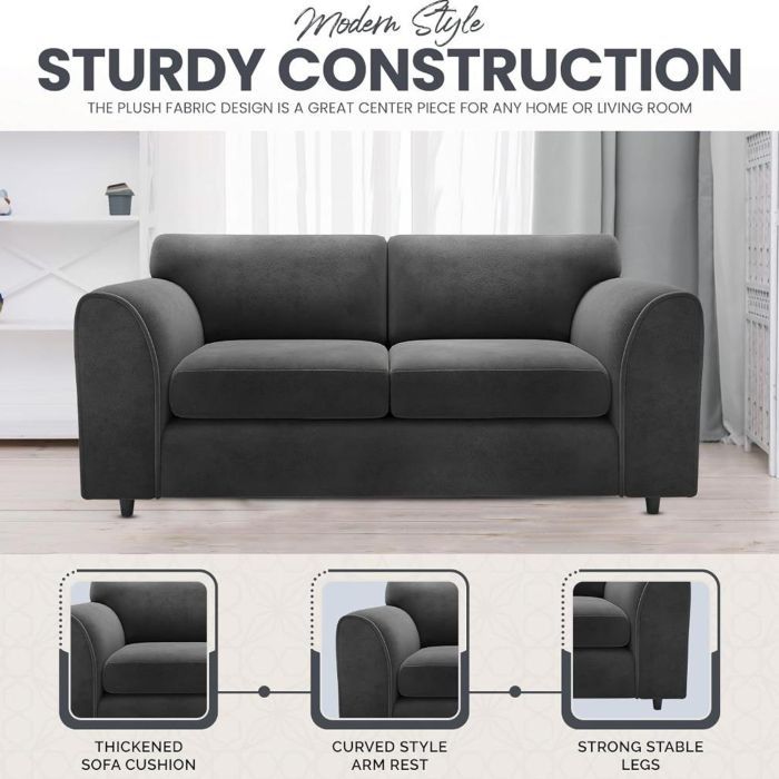 DELANO Plush Velvet 3 Seater Fullback Sofa - Black