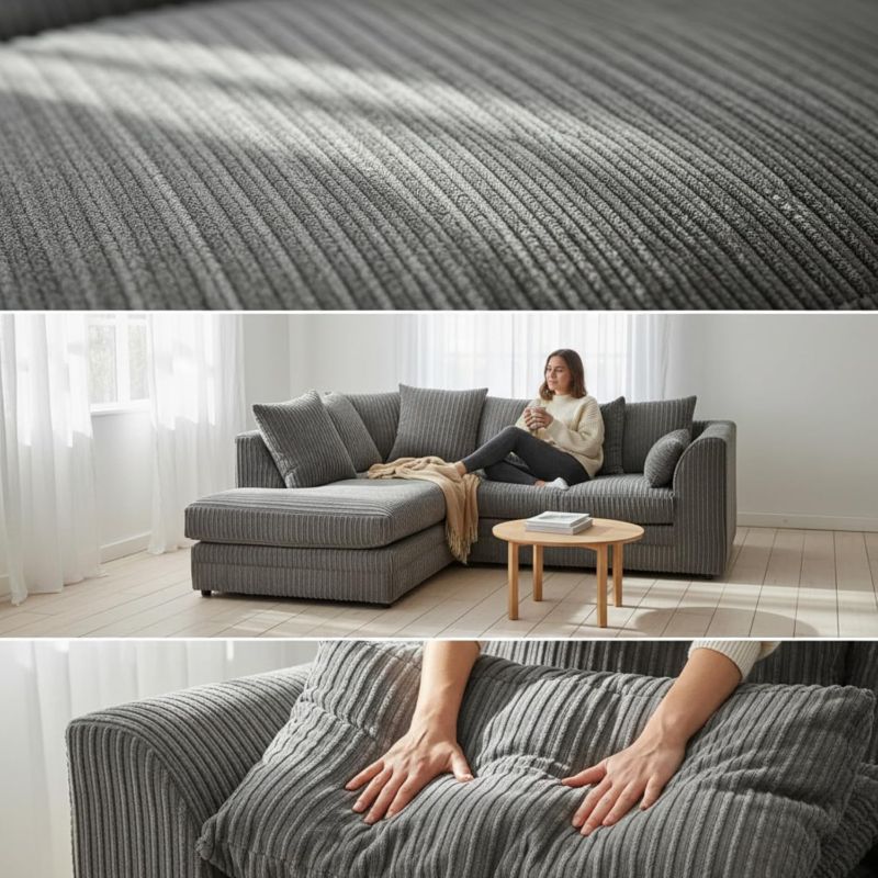 Grey Jumbo cord Left Hand Facing Scatter Back sofa
