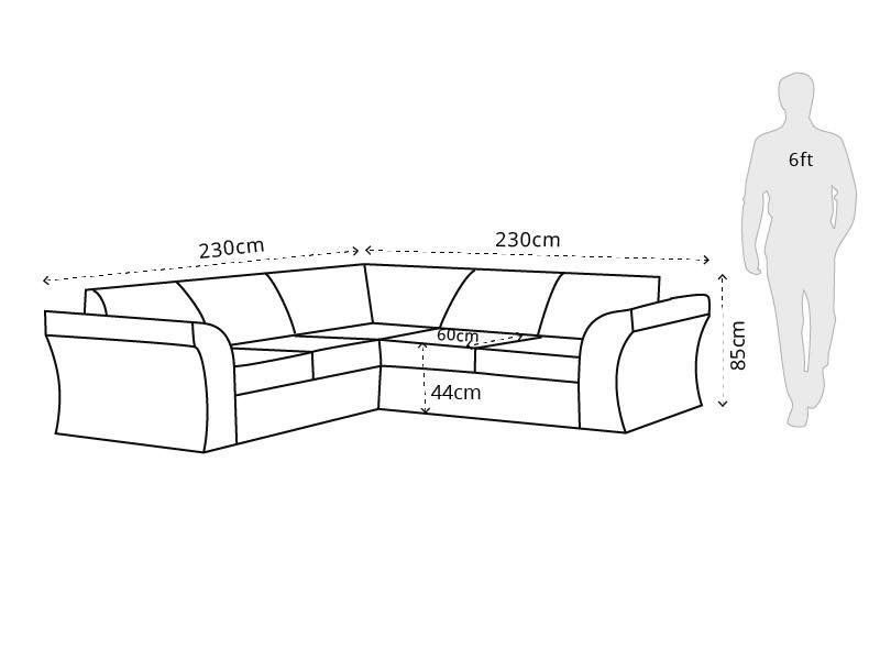 Shannon 5 Seater L-Shaped Corner Sofa – Grey & Black Fabric | Right or Left Hand
