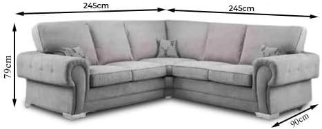 Luxury Grey Chesterfield 5 Seater Corner Sofa | High Back Alaska Chenille | 2C2 L Shape Sofa