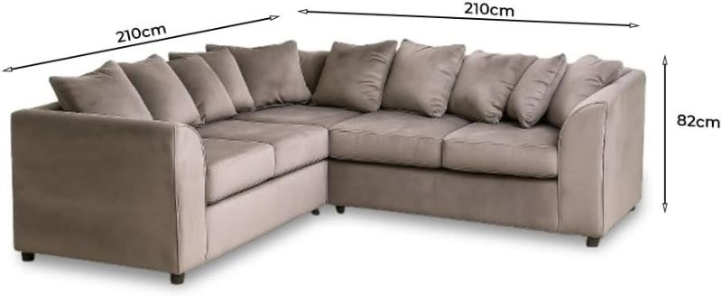 Plush Velvet 2C2 Corner Sofa – Grey | 5 Seater Modular Sectional with Footstool | Scatter Back Dual Arm Lounge Sofa