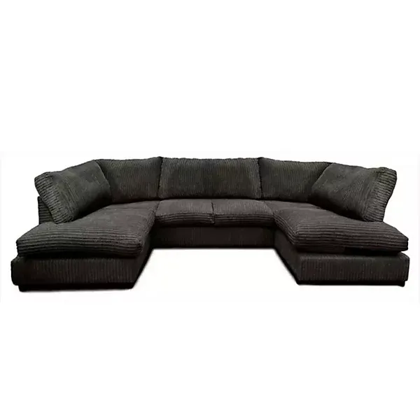 ✨ Jumbo Cord U-Shaped Sofa – Grey Full Back ✨