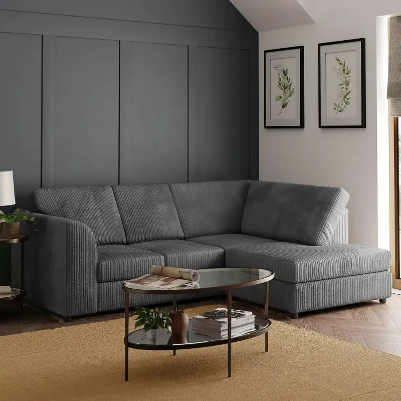 Jumbo Cord Fabric 4-Seater Right Hand Facing Corner Sofa – Full Back Design
