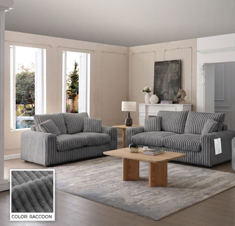 Dylan Luxury Thick Cord 3+2 Seater Sofa Suite – Raccoon