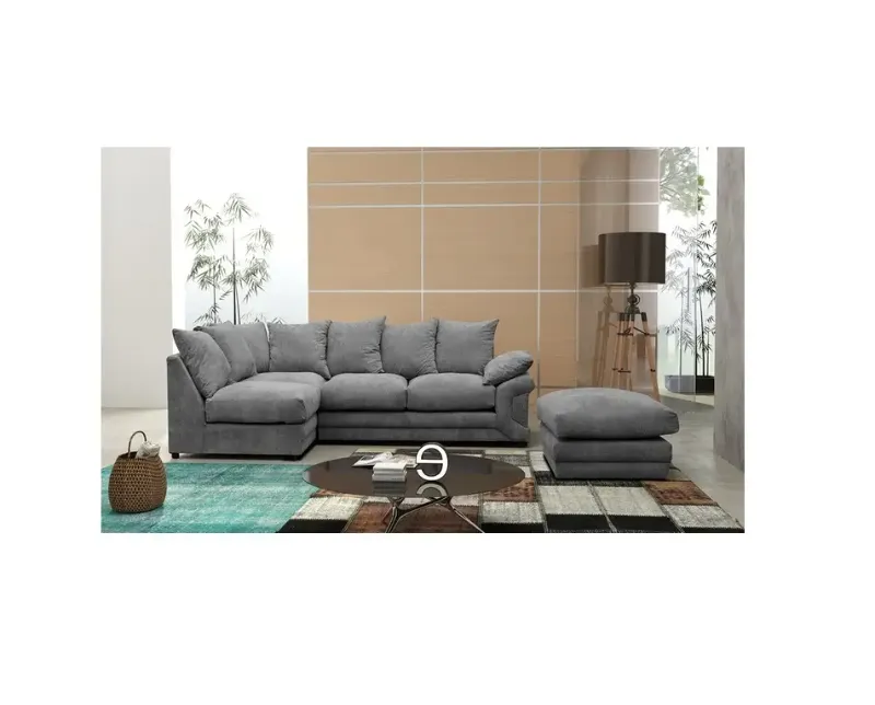 Dino L-Shaped Left Hand Corner Sofa – Grey Fabric with Footstool
