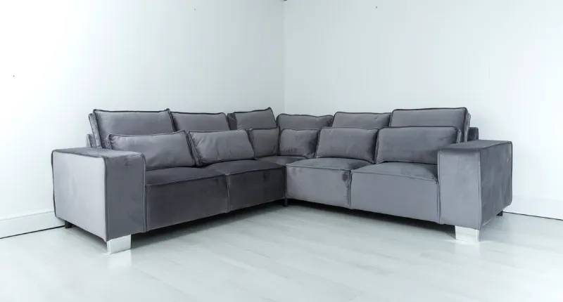 Sloane Velvet Corner Sofa – Soft Plush Fabric, Modern Style