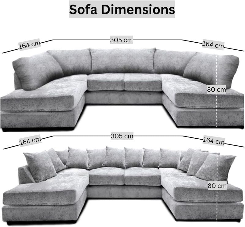 Luxury U-Shaped Chenille Sofa 6 Seater Grey Modular Corner Sofa