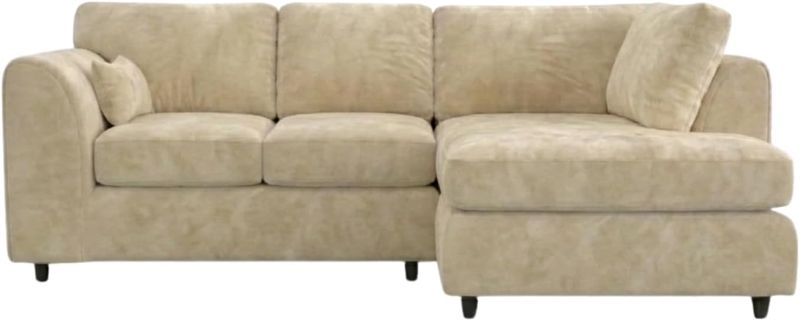 L Shaped Sofa with Plush Velvet Fabric Beige