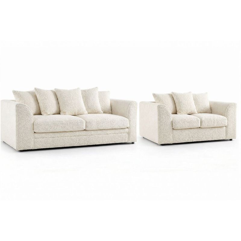 Boucle Fabric 3 Seater Scatterback Sofa - Ivory
