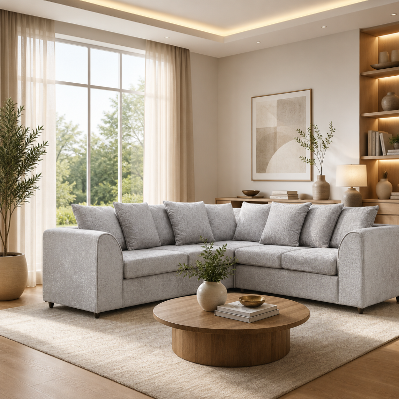 Crushed Velvet 2C2 Corner Sofa – 5 Seater | 3-Piece Modular Sectional | Dual Arm Scatter Back Couch for Living Room & TV Lounge