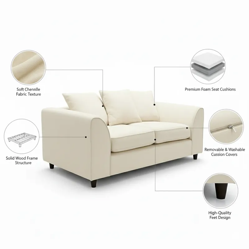 2 Seater Scatter Back plush velvet (Cream)