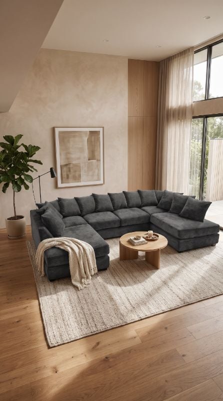 Bishop Grey Chenille U Shaped Sofa – 6 Seater Modular Corner Sofa UK
