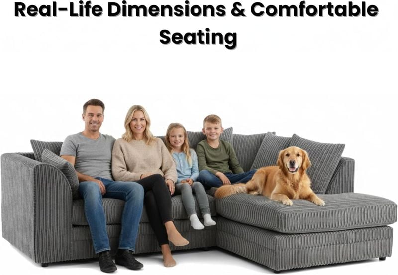 Jumbo cord L shape Grey 4 seater Right hand