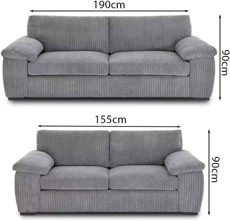 Delta Grey Jumbo Cord 3+2 Seater Sofa Set – High Back Comfortable Sofa Suite