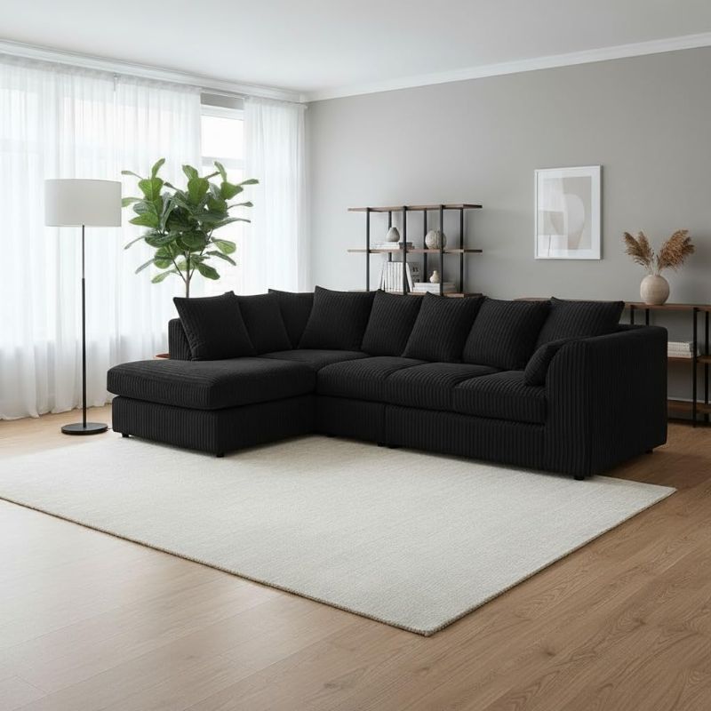 Scatter Back Cushions | Deep Foam Seats for Living Room (Black, Left Hand Corner)