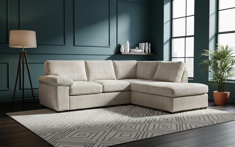 Delta Corner Sofa | 4 Seater L-Shape | Jumbo Cord Fabric | Standard Back Chaise Couch
