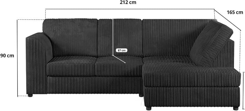 Dylan Jumbo cord Full Back Corner sofa (Black, Right Hand Corner)