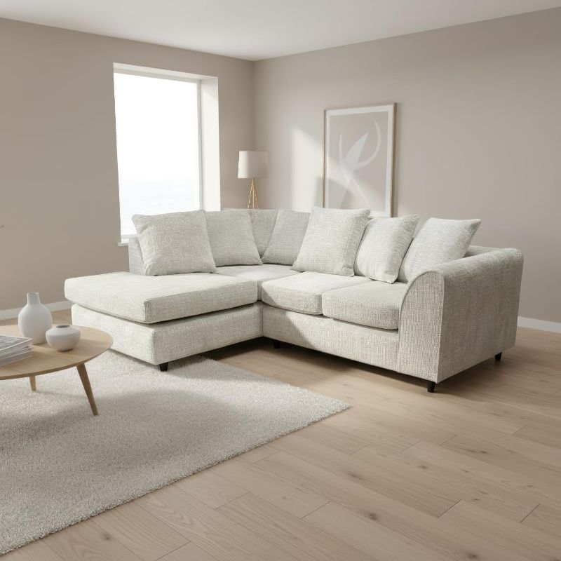 Chenille L-Shape Corner Sofa with Chaise | Modern Curved Design | Deep Seats & Extra-Wide Padded Arms