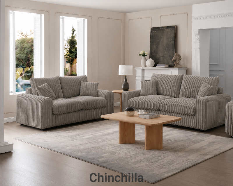 Dylan Luxury Thick Cord 3+2 Seater Sofa Suite – chinchilla