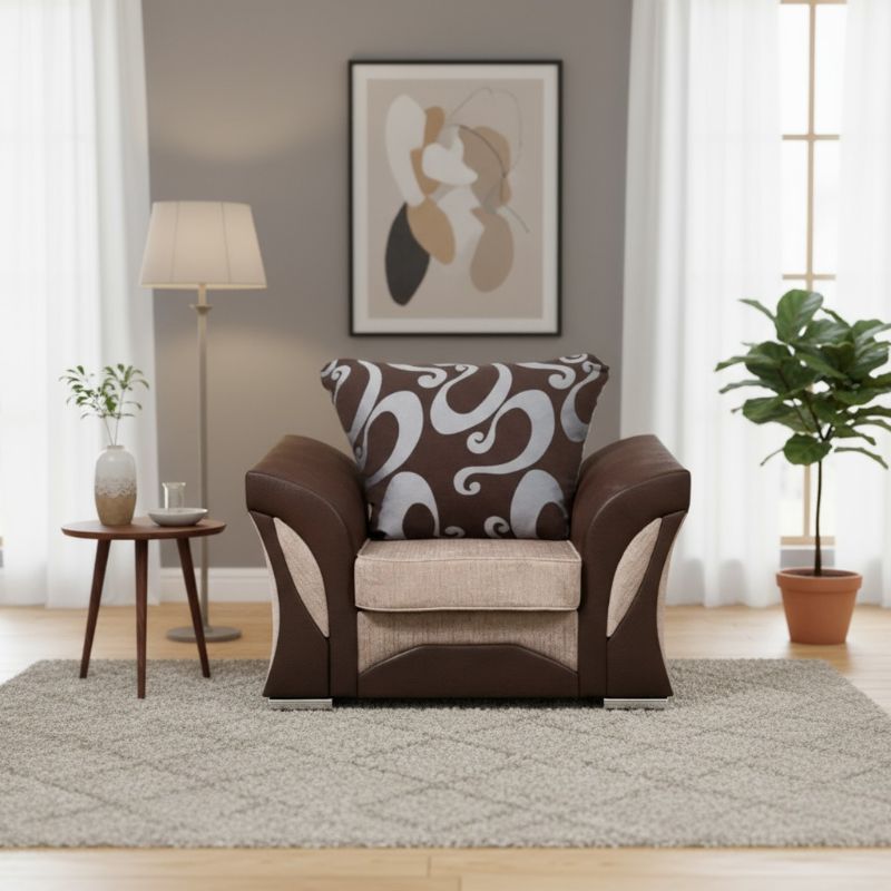 Shannon Brown & Beige Armchair – Elegant Two-Tone Upholstered Accent Chair