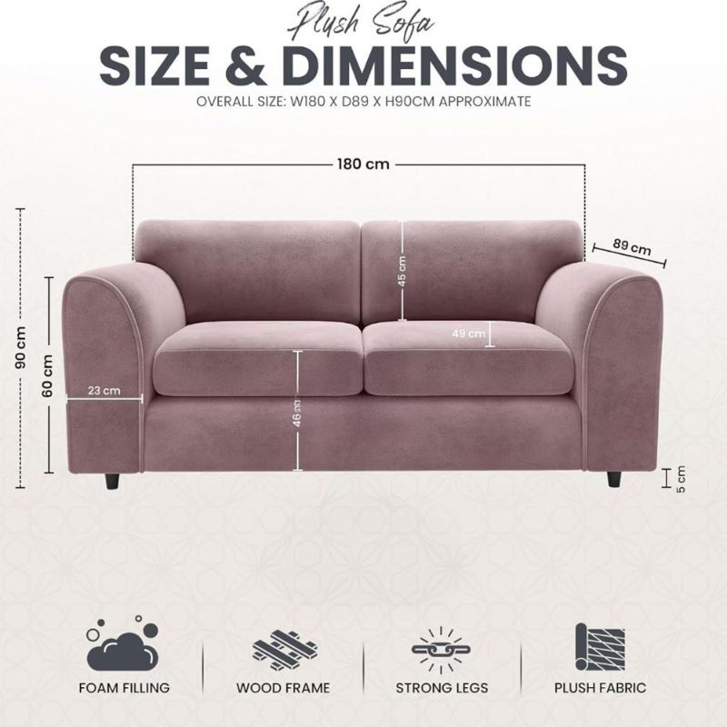DELANO Plush Velvet 3 Seater Fullback Sofa - Pink
