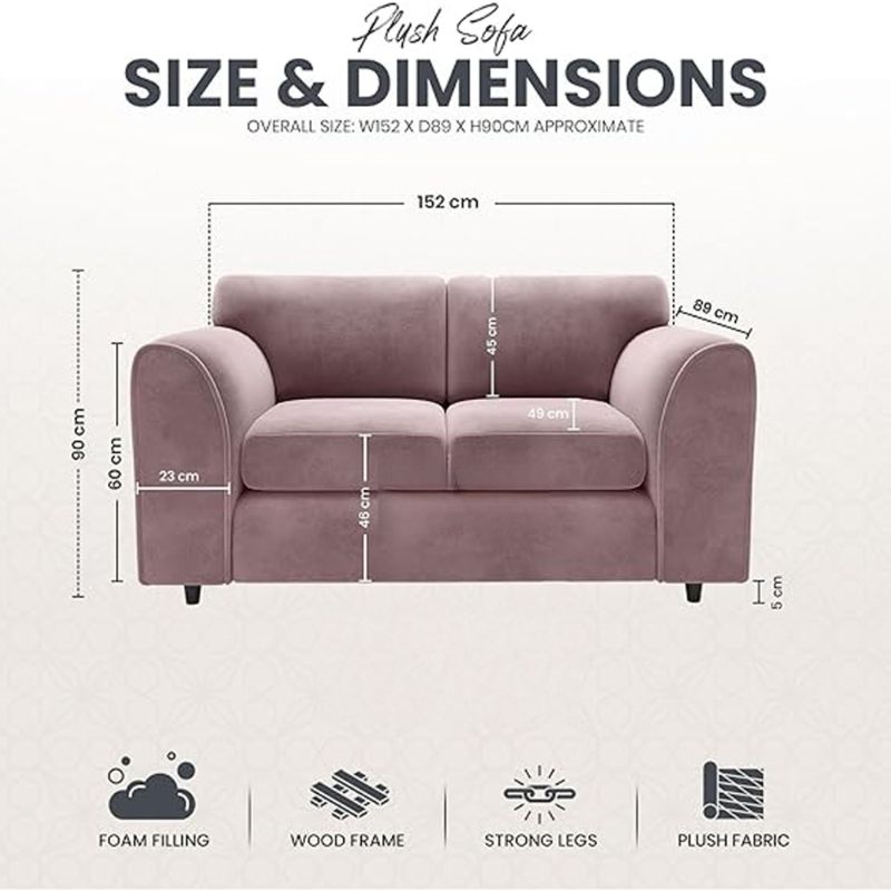 Plush Velvet 2 Seater Fullback Sofa - Pink