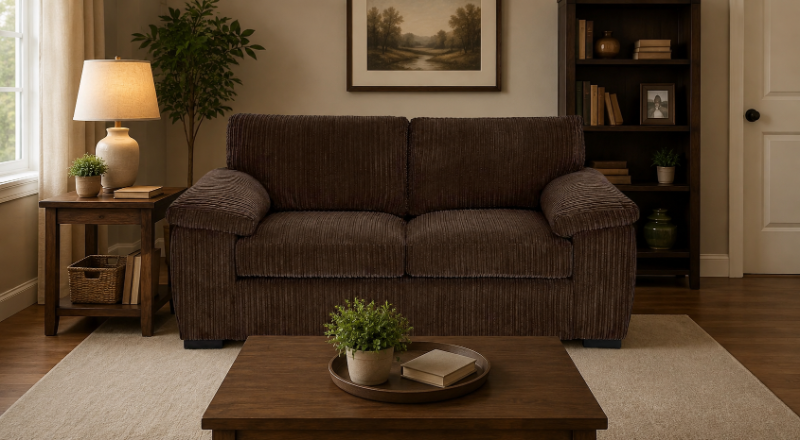 Jumbo Cord 2 Seater Sofa Stylish & Compact Sofa for Modern Living Rooms and Flats Enhance Comfort Without Compromising Space (brown)