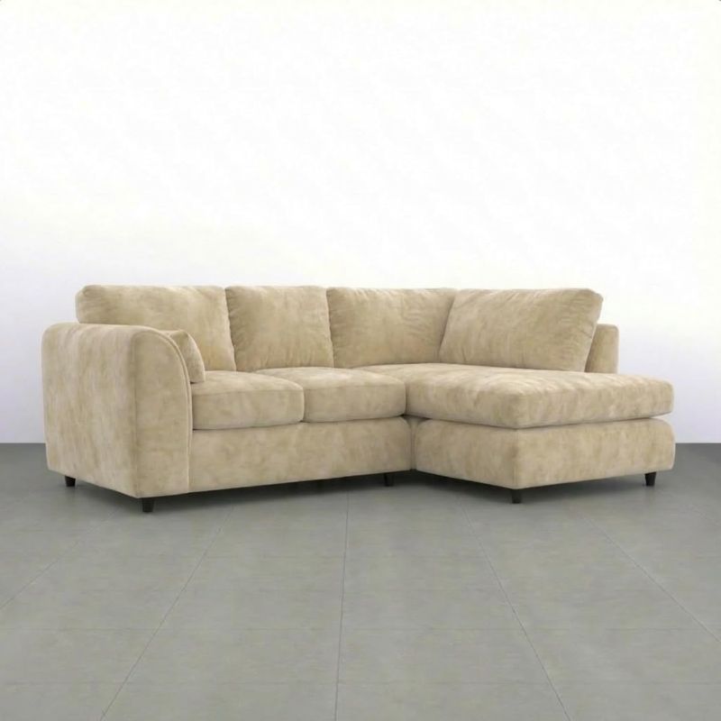 L Shaped Sofa with Plush Velvet Fabric Beige