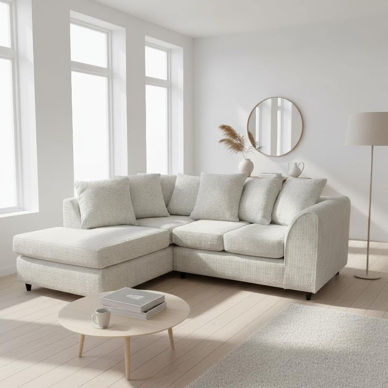 Chenille L-Shape Corner Sofa with Chaise | Modern Curved Design | Deep Seats & Extra-Wide Padded Arms