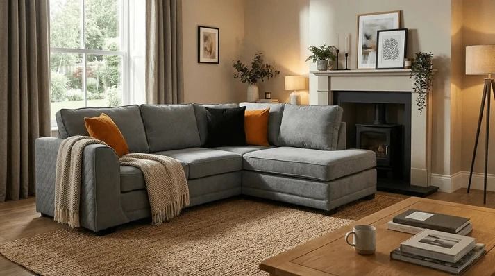 Orka Open End Corner Sofa – Left Hand Facing | Luxury Fabric L Shape Sofa UK