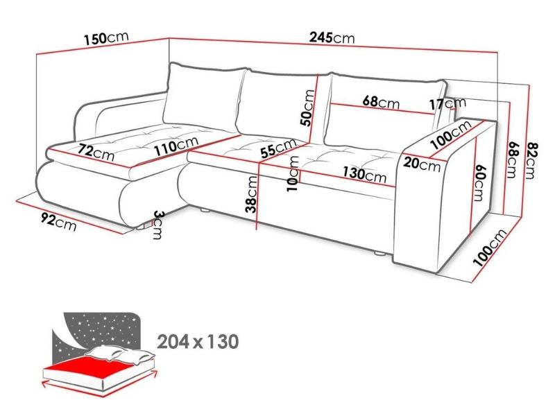 Berlin Fabric Corner Universal Sofa Bed With Double Storage