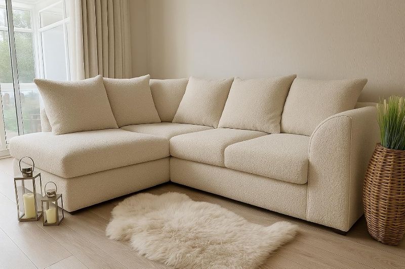 Cream Bouclé 4 Seater L-Shaped Corner Sofa – Teddy Fabric | Left or Right Hand UK