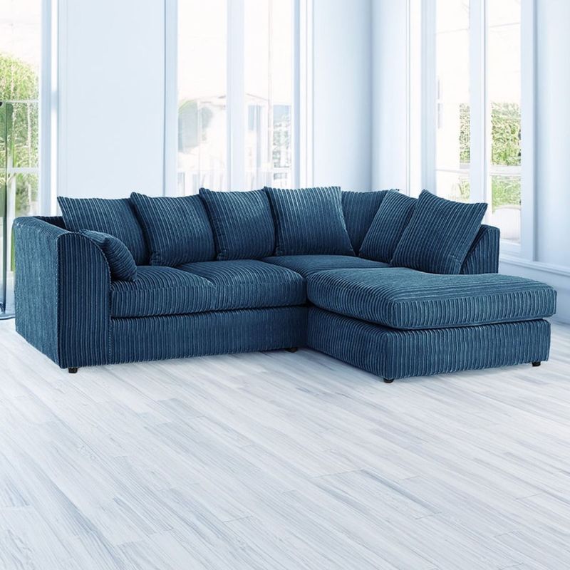 Jumbo Cord Corner Sofa - Marine Blue (Right Hand)