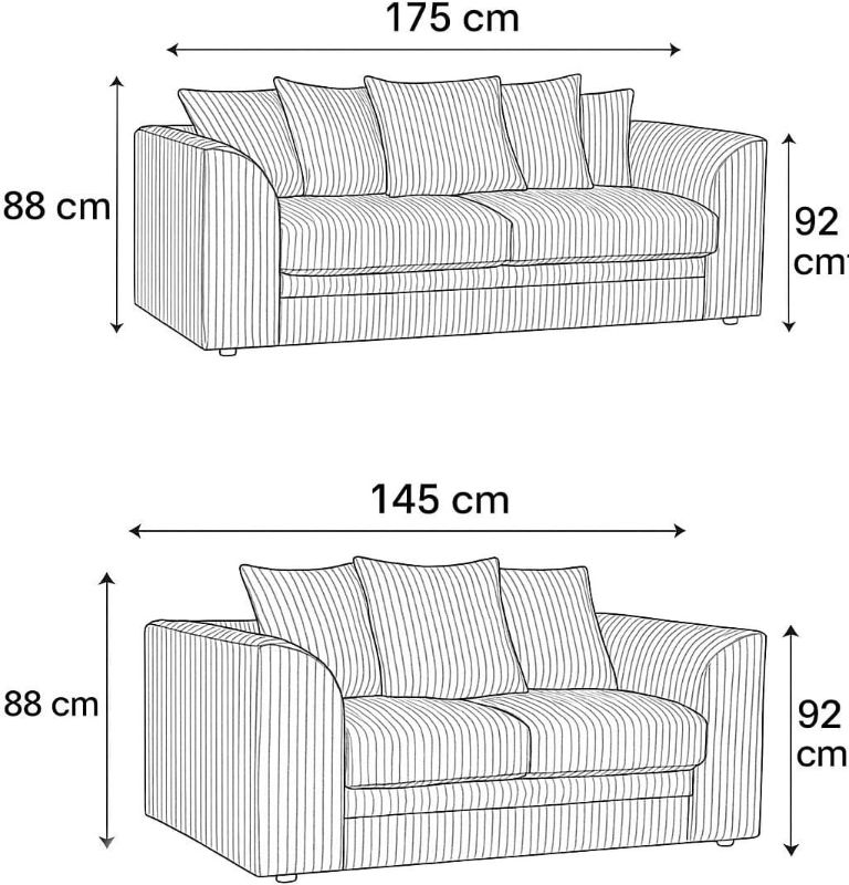 Grey & Black Jumbo Cord Corner Sofa Set – 4 Seater L-Shape Scatter Back Couch (3+2 Set)