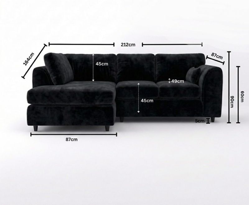 Dylan Left Hand Facing Couch for Living Room (Black)